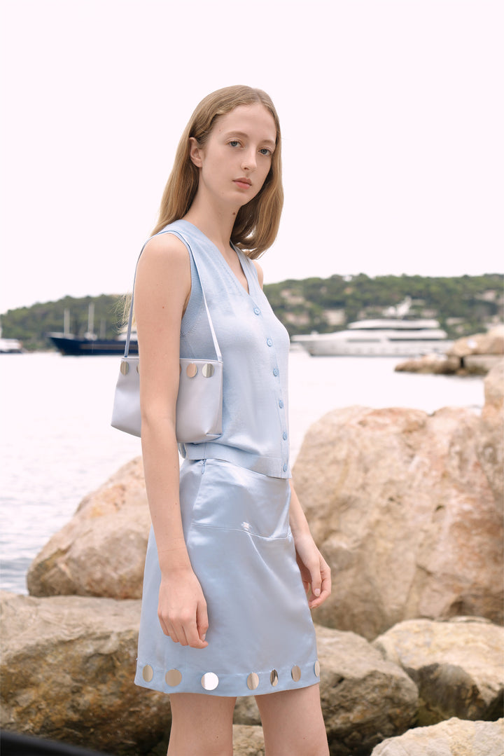 PAJA Gleam Collection Silk-Wool Mini Skirt - Light Blue