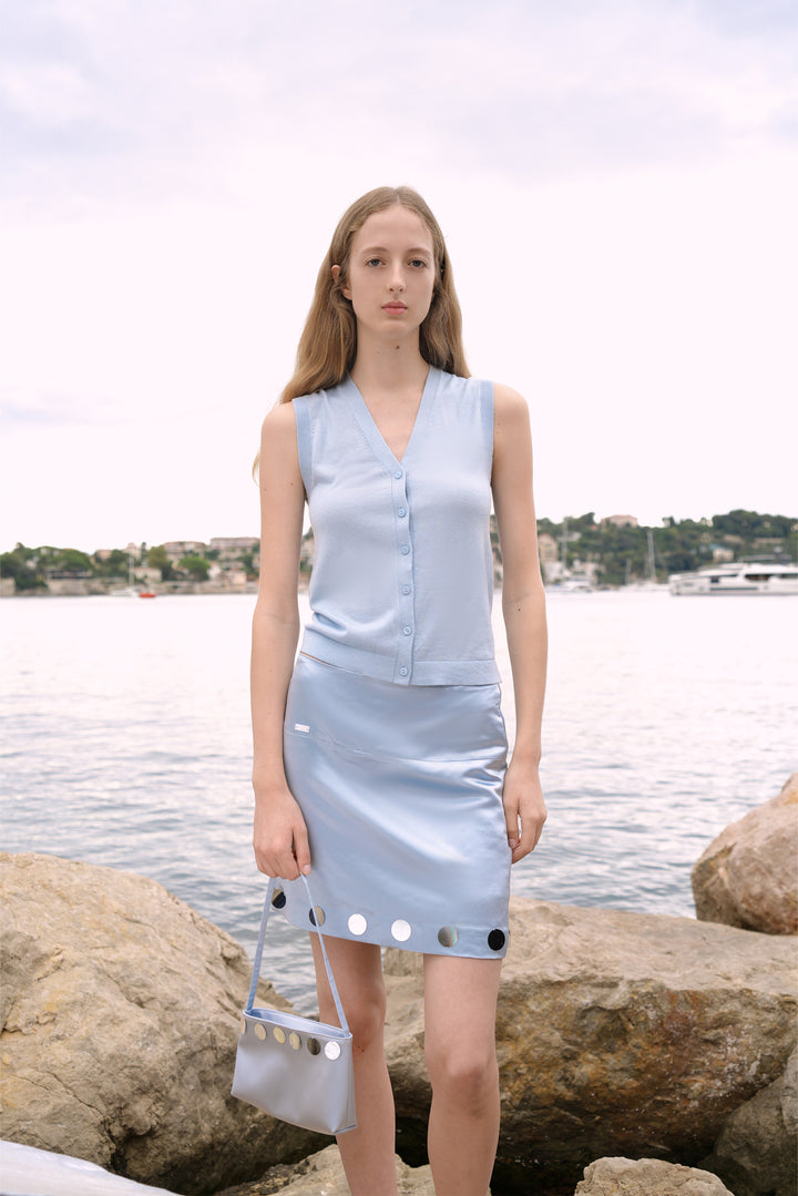PAJA Gleam Collection Silk-Wool Mini Skirt - Light Blue