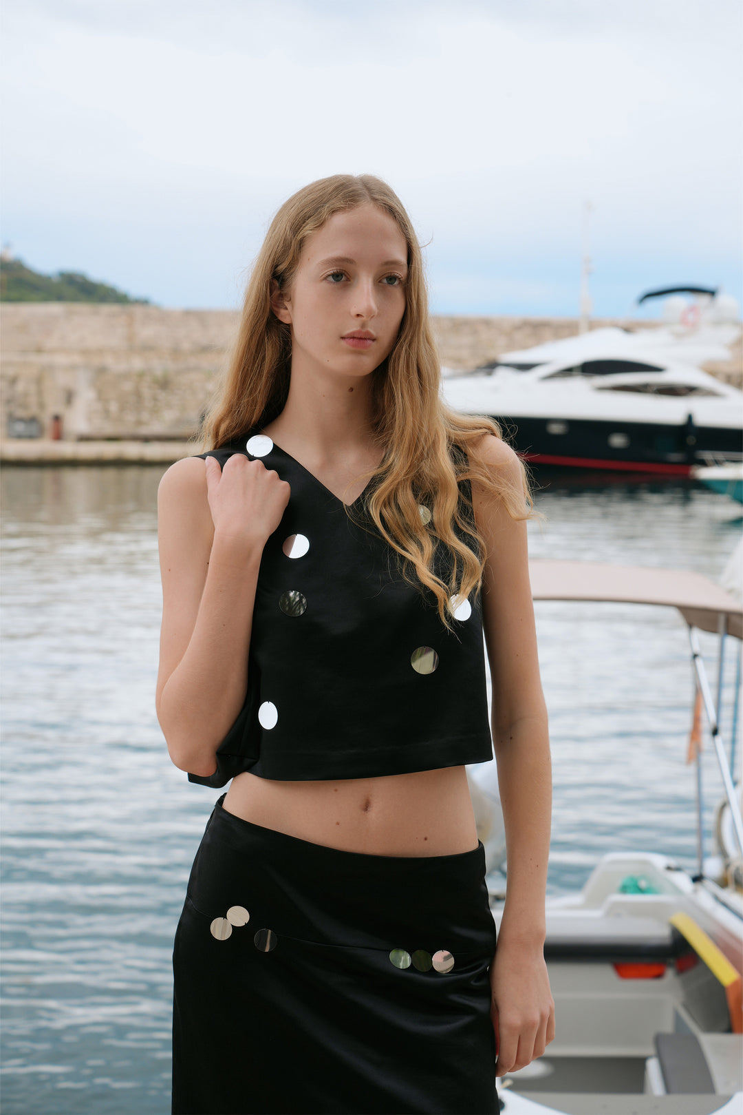 PAJA Gleam Collection Silk-Wool V-Neck Top