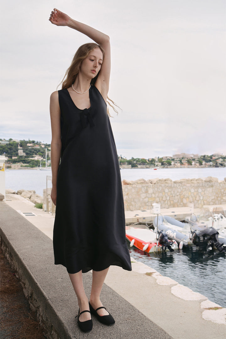 PAJA Berries Women's Dupioni Silk U-Neck Black Tank Dress