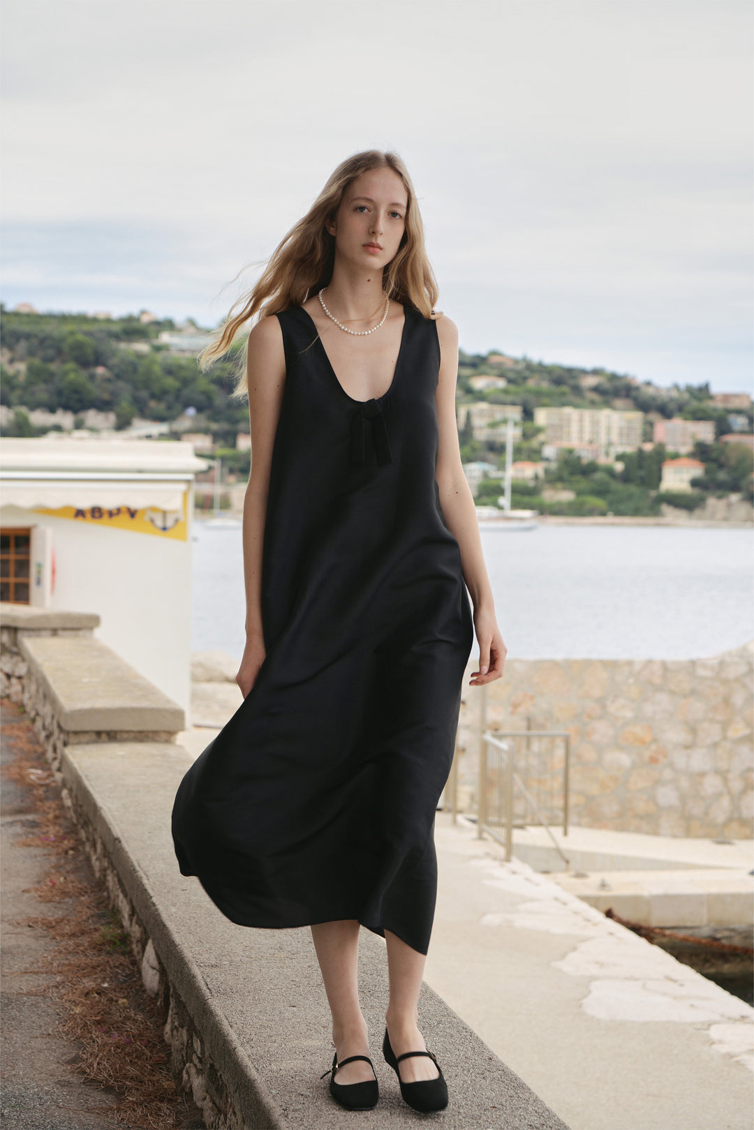 dupioni silk dress PAJA Dupioni Silk U-Neck Black Tank Dress, Black / M