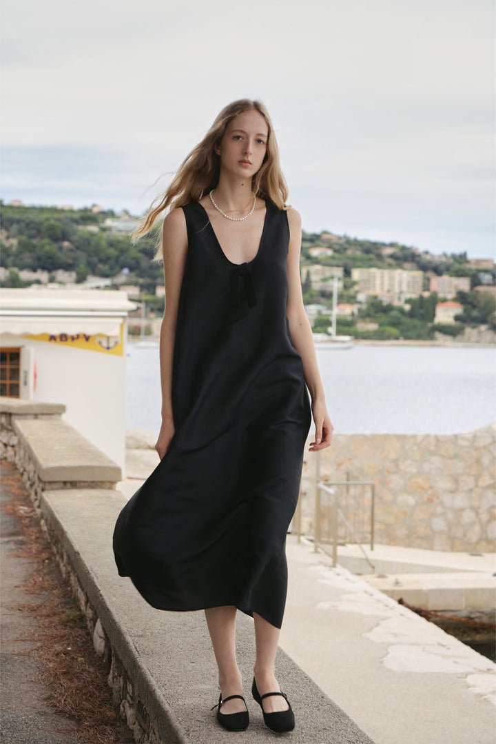 PAJA Berries Women's Dupioni Silk U-Neck Black Tank Dress