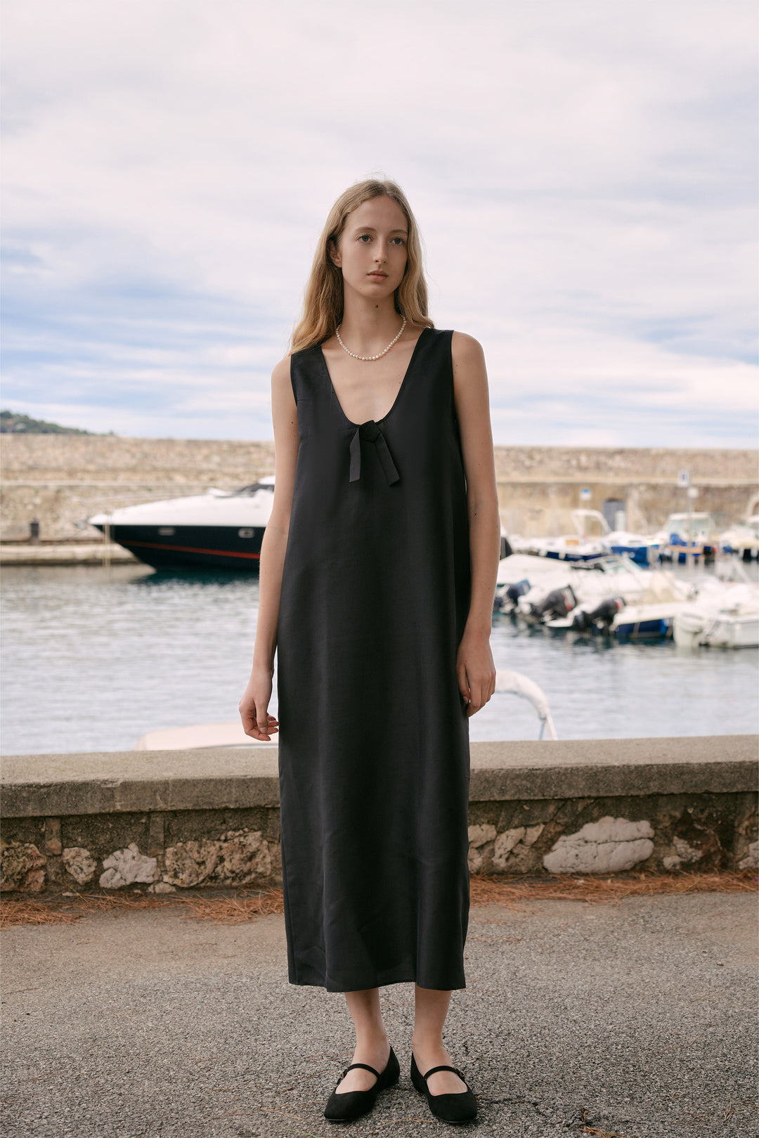 PAJA Berries Women's Dupioni Silk U-Neck Black Tank Dress