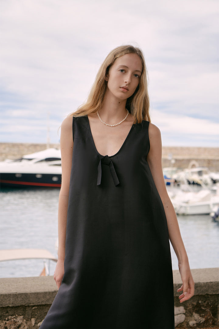 PAJA Berries Women's Dupioni Silk U-Neck Black Tank Dress