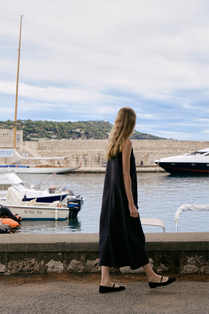 PAJA Berries Women's Dupioni Silk U-Neck Black Tank Dress