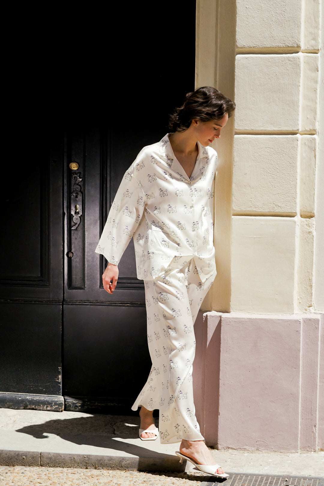 Animal Lover Box | Puppy Edition Diamond Poodles Silk Long Pajama Set & Sleeping Eye Mask