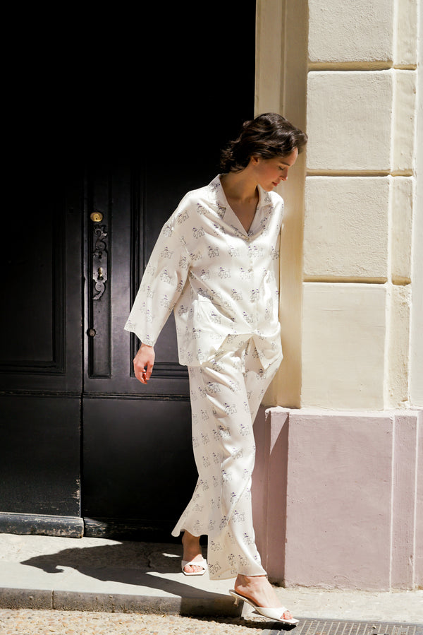 Animal Lover Box | Puppy Edition Diamond Poodles Silk Long Pajama Set & Sleeping Eye Mask