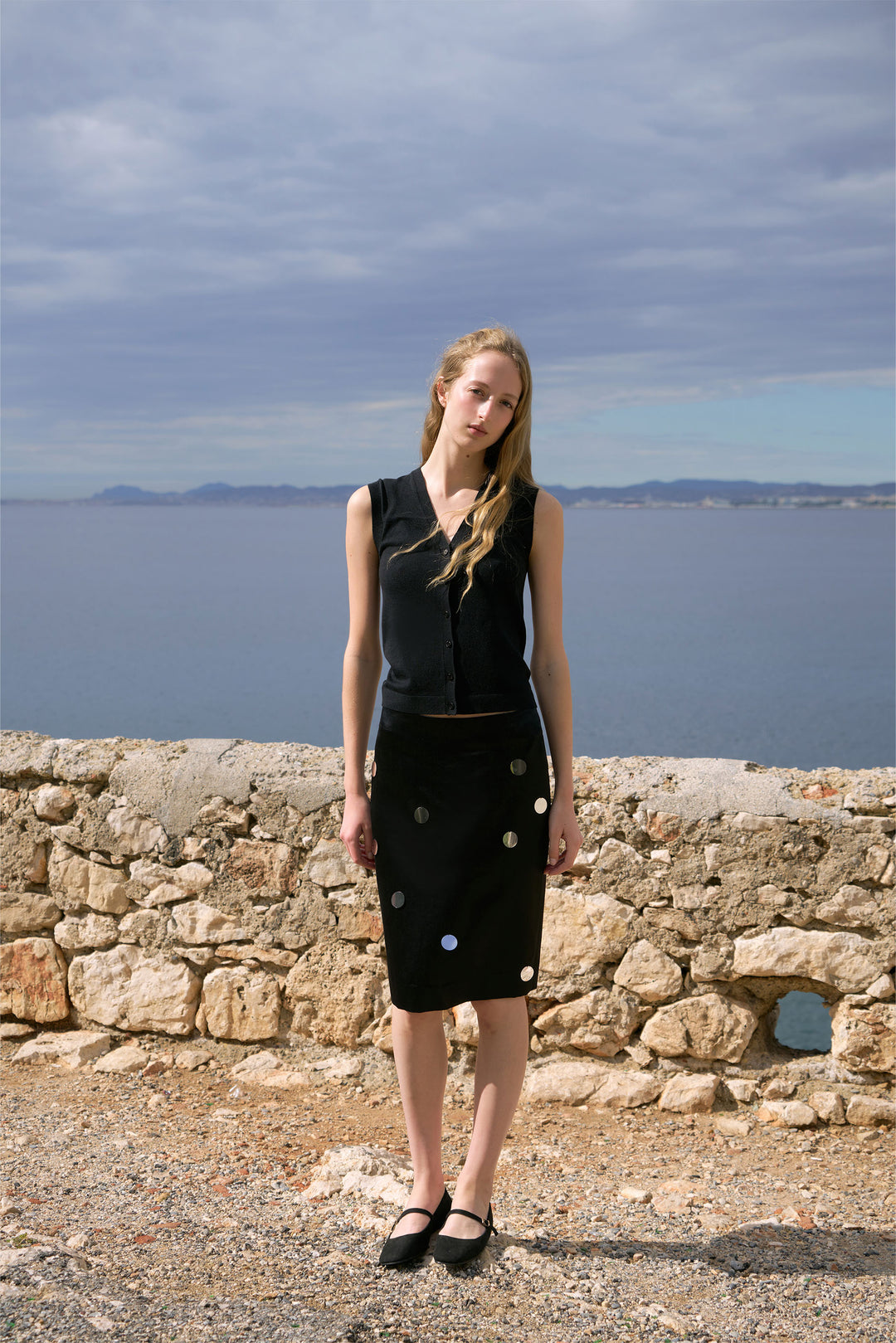 PAJA Gleam Collection Silk-Wool Midi Black Skirt