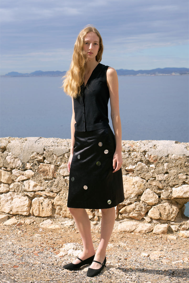 PAJA Gleam Collection Cashmere-Silk Vest Cardigan - Black