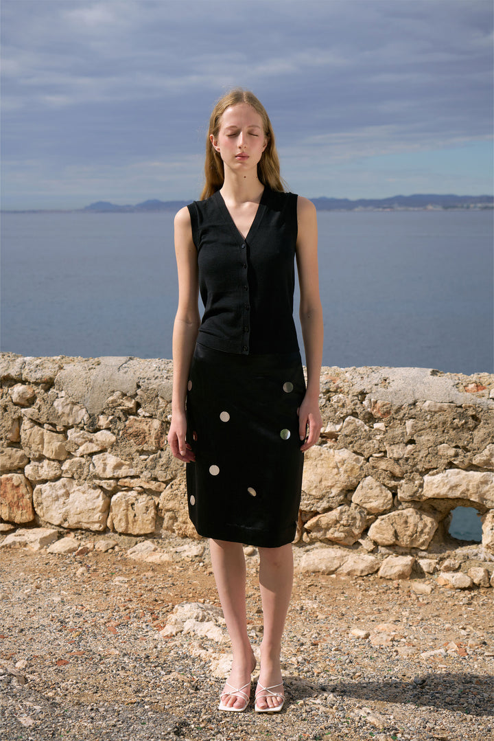 PAJA Gleam Collection Silk-Wool Midi Black Skirt