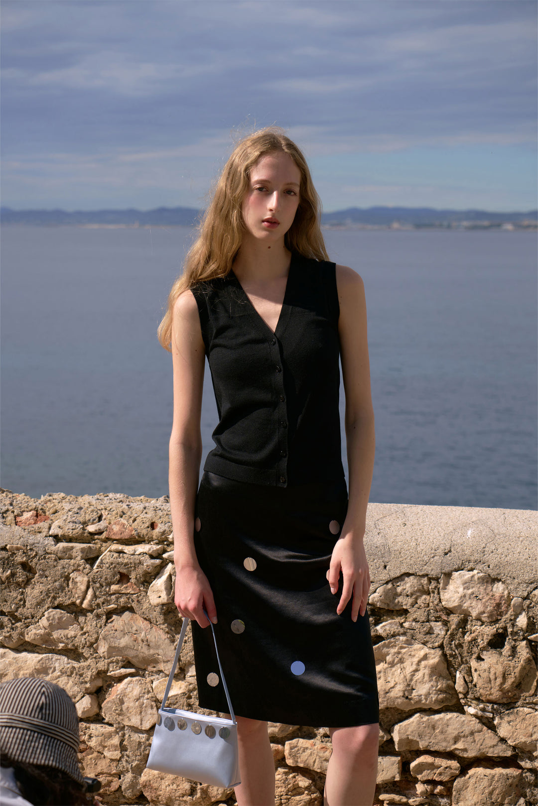 PAJA Gleam Collection Silk-Wool Midi Black Skirt