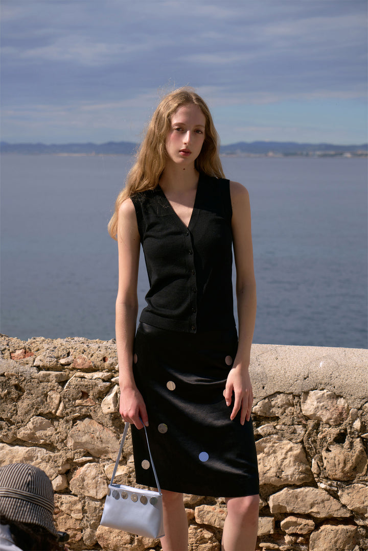 PAJA Gleam Collection Silk-Wool Midi Black Skirt