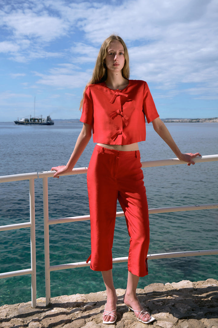 PAJA Berries Dupion Silk Blouse - Red