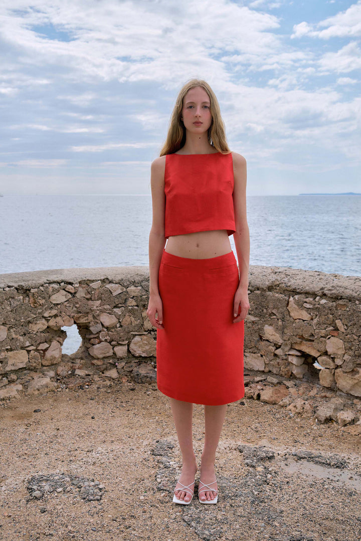 PAJA Berries Women's Dupion Silk A-Line Skirt - Red