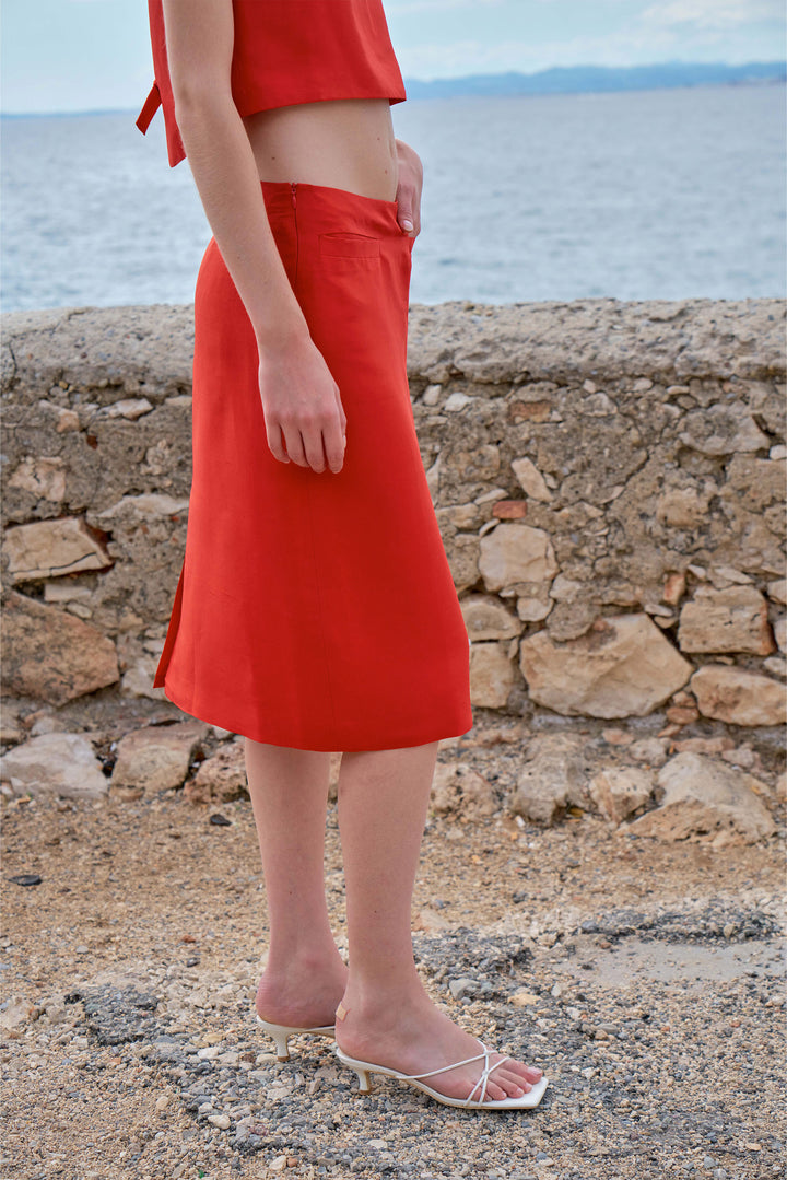 PAJA Berries Women's Dupion Silk A-Line Skirt - Red