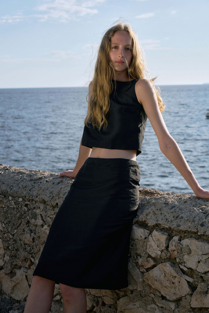 PAJA Berries Women's Dupion Silk A-Line Skirt - Black