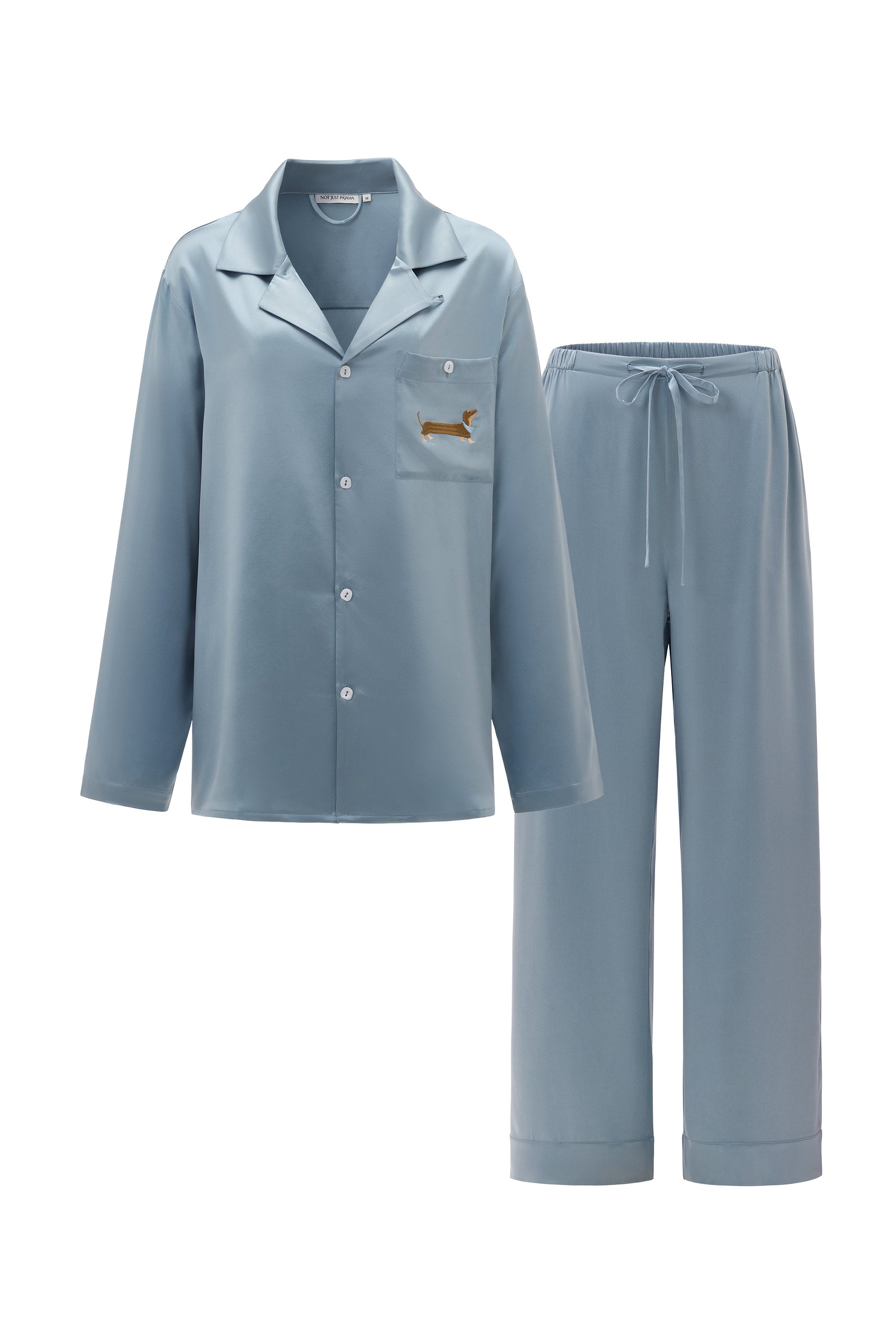 Puppy Edition Men's Dachshund Charm Silk Lounge Set-Silk Pajamas Long Set-Light Blue-M-NJP2462-Not Just Pajama
