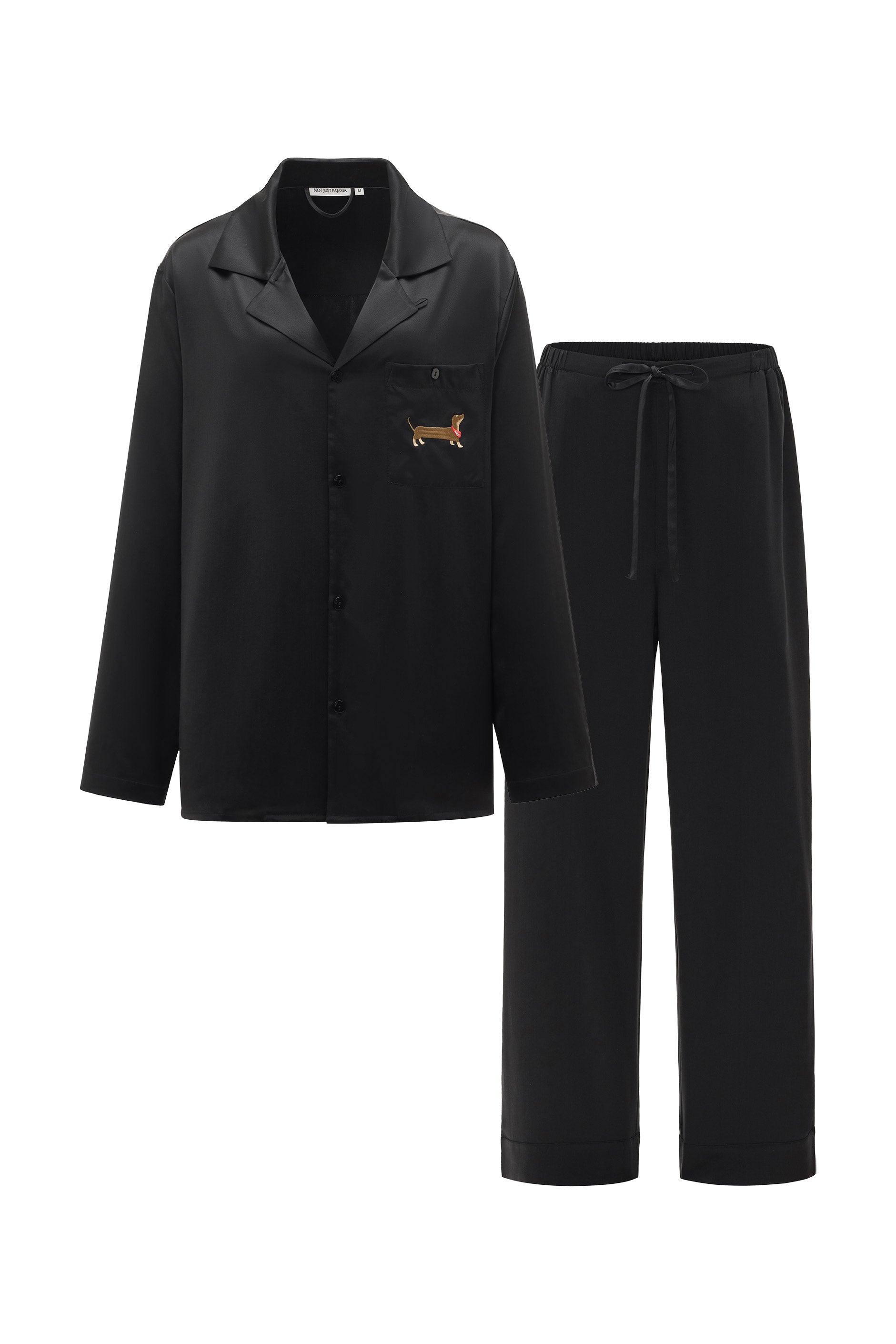 Women's Silk Lounge Set with Dachshund Embroidery – Not Just Pajama