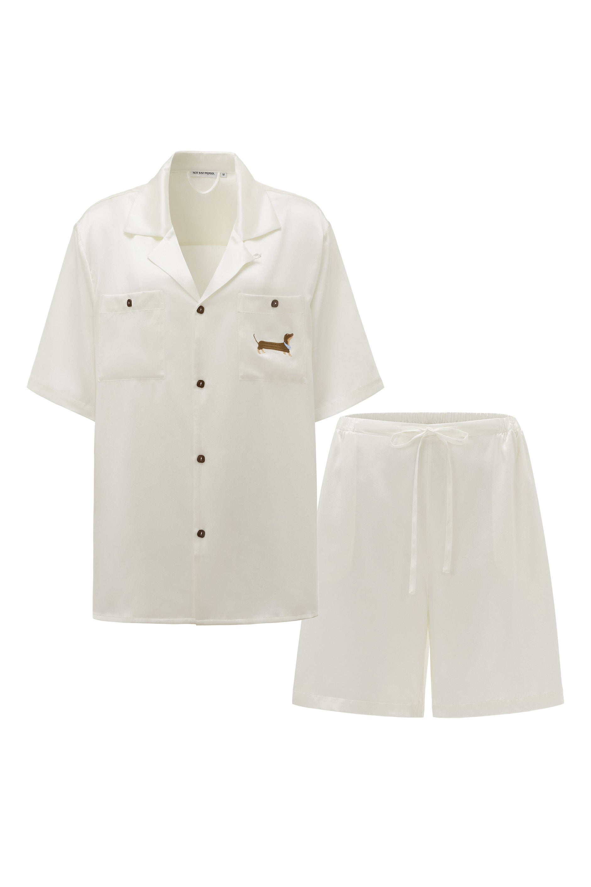 Puppy Edition Women's Dachshund Delight Silk Short Set - White-Silk Pajamas Long Set-White-XS-NJP2463-Not Just Pajama