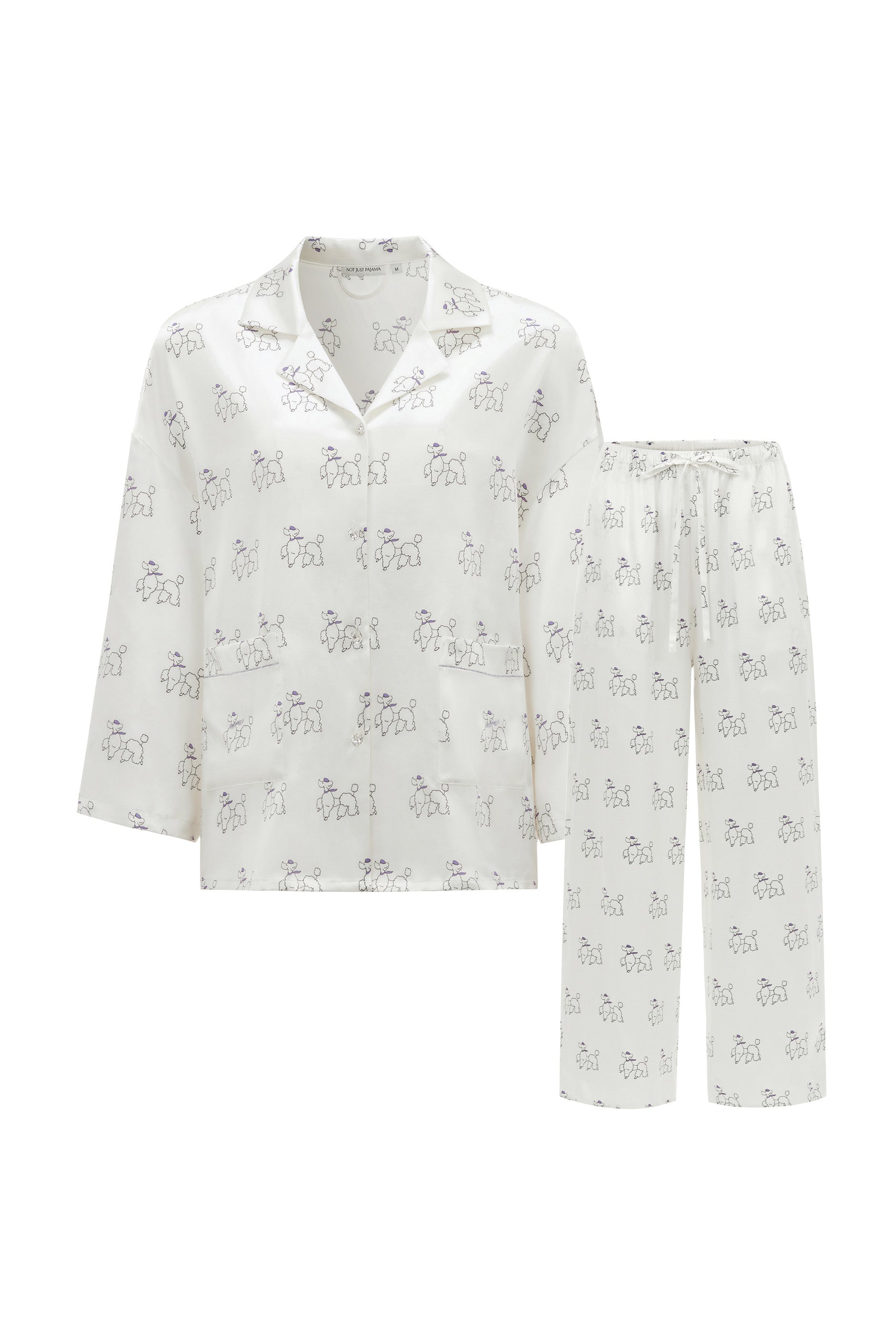 Puppy Edition Diamond Poodles Silk Pajamas Long Set-Silk Pajamas Long Set-Not Just Pajama