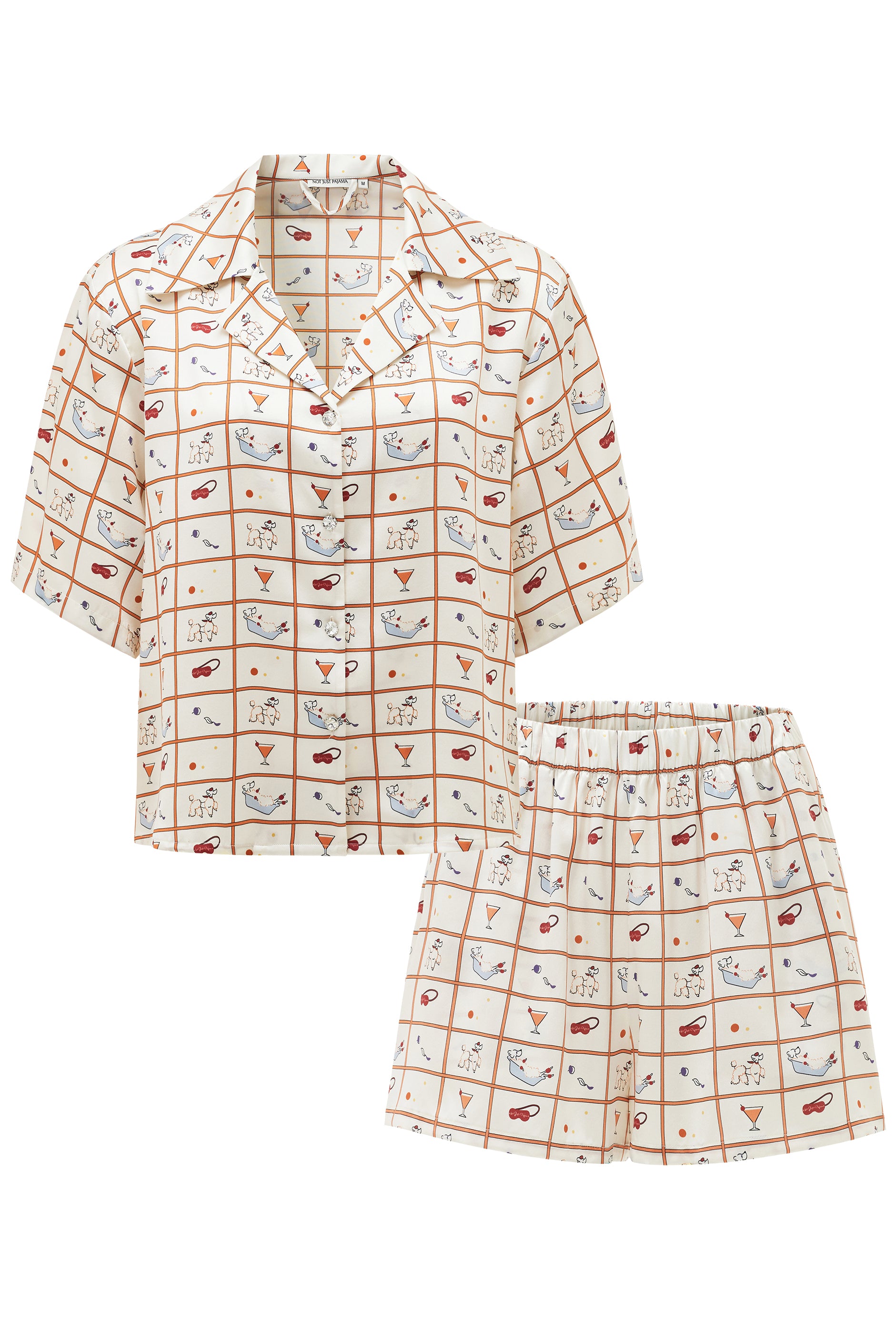 Puppy Edition Bubble Pup Checkered Silk Short Pajama Set-Silk Pajamas Long Set-S-NJP2484-Not Just Pajama