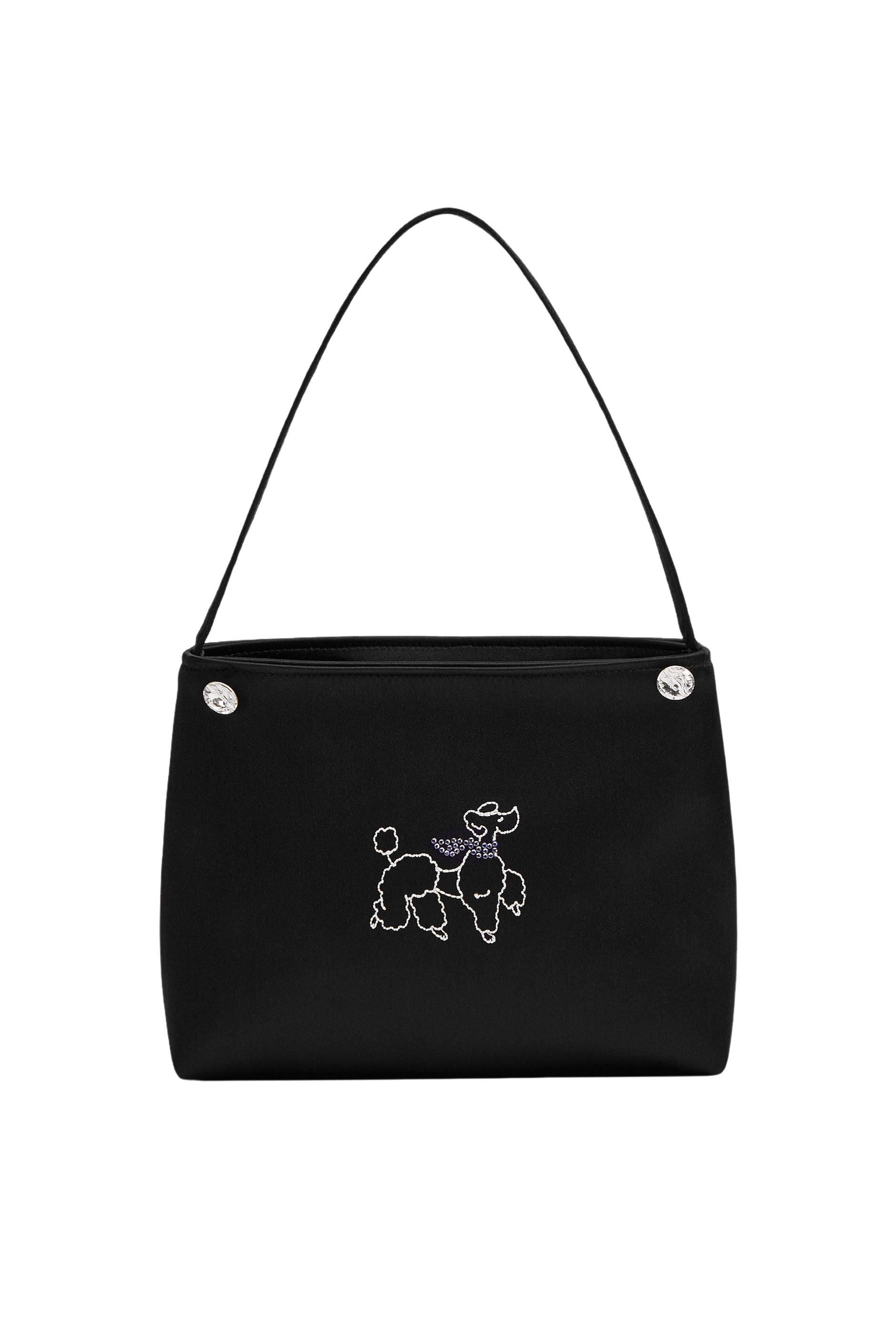 Puppy Edition Diamond Poodles Silk Handbag - Rich Black-Silk Bags-Midnight Black-NJP2488A-Not Just Pajama