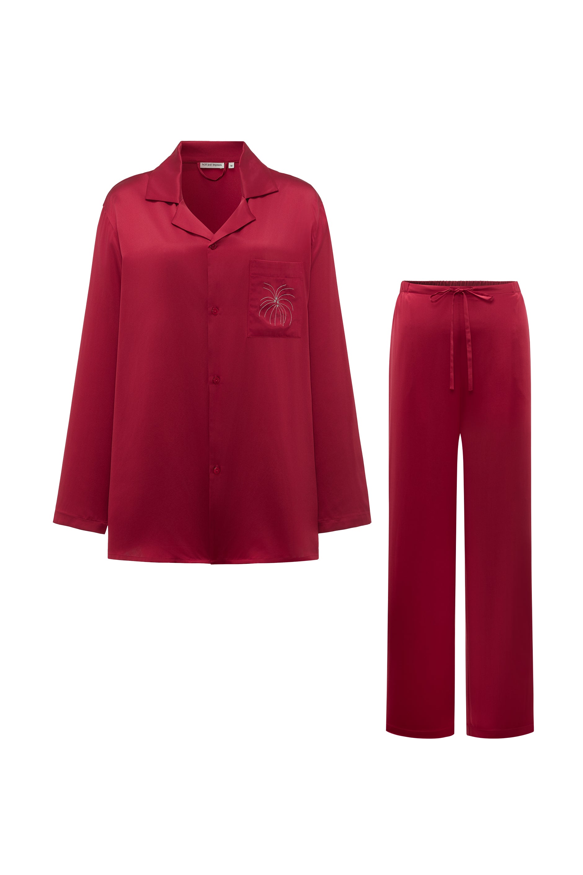 VEGA Men’s 22mm Mulberry Silk Pajama Set-Silk Pajamas Long Set-Burgundy-M-NJP25115-Not Just Pajama