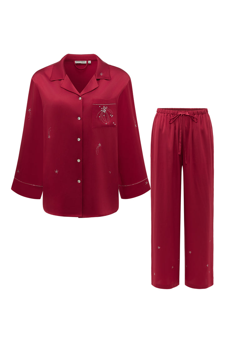 VEGA Women’s 22mm Mulberry Silk Pajama Set-Silk Pajamas Long Set-Burgundy-S-NJP25116-Not Just Pajama
