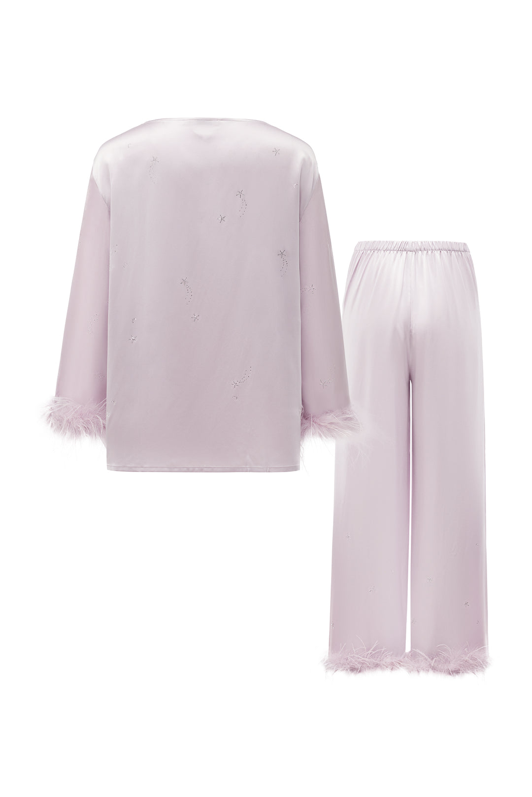VEGA Collection Feathered Silk Rhinestone-Embellished Long Sleeve Set - Amethyst