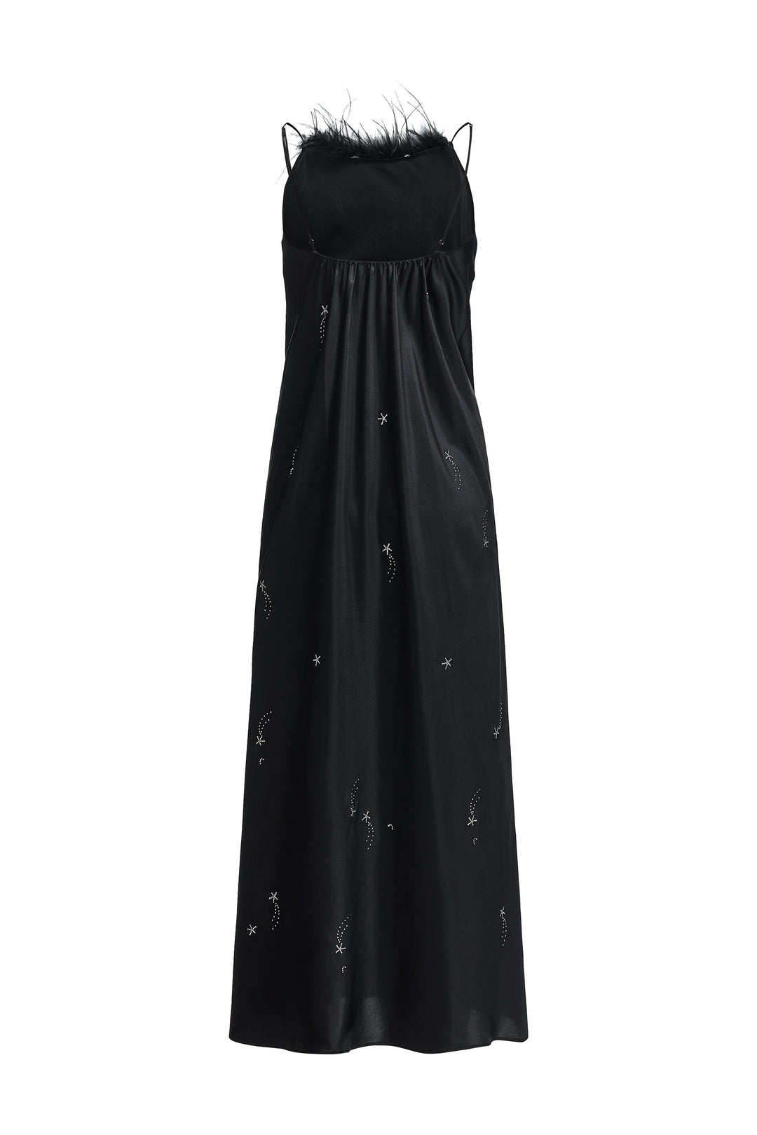 VEGA Collection Feathered Silk Rhinestone-Embellished Slip Dress - Black