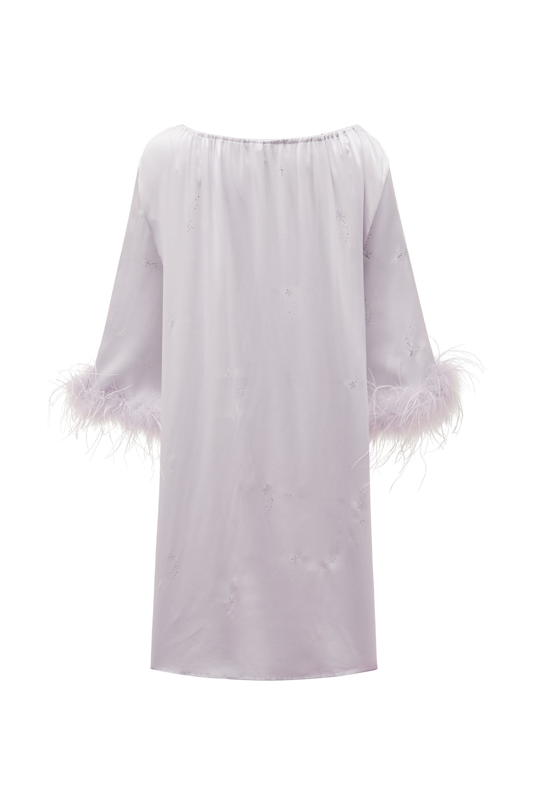 VEGA Collection Feathered Silk Rhinestone-Embellished Short Robe