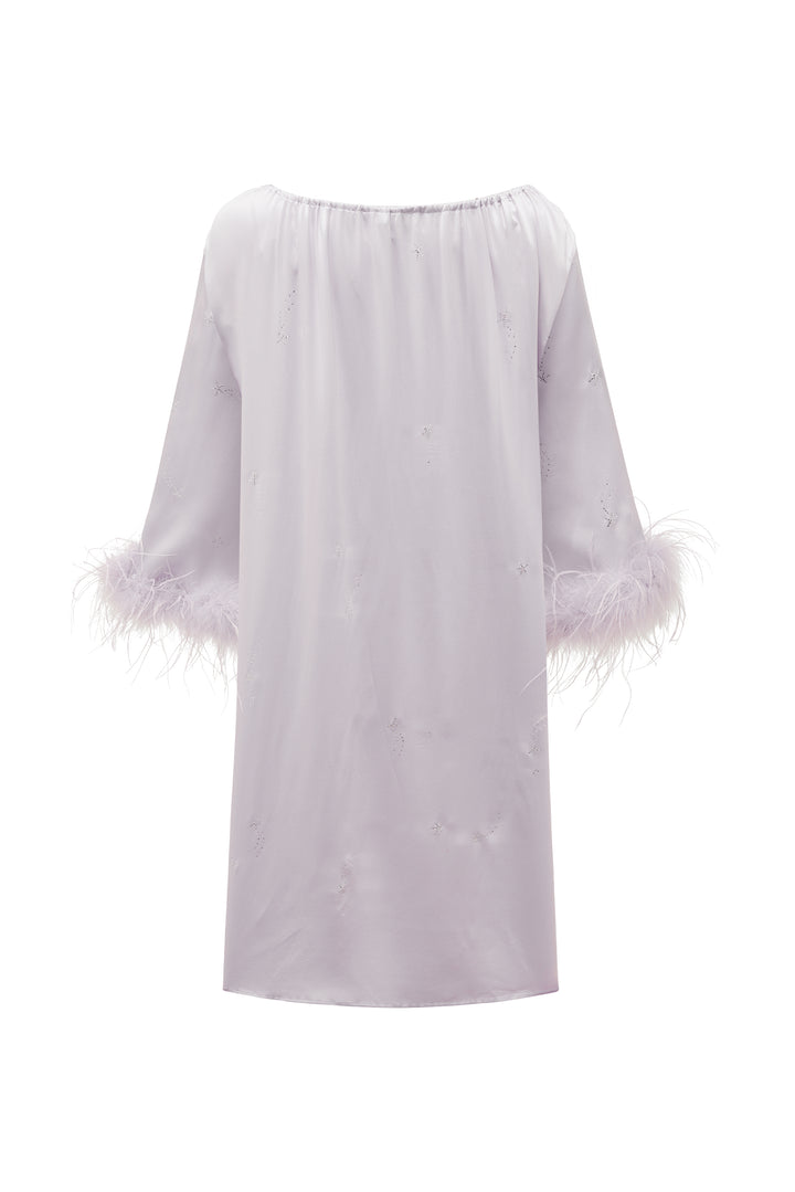 VEGA Collection Feathered Silk Rhinestone-Embellished Short Robe
