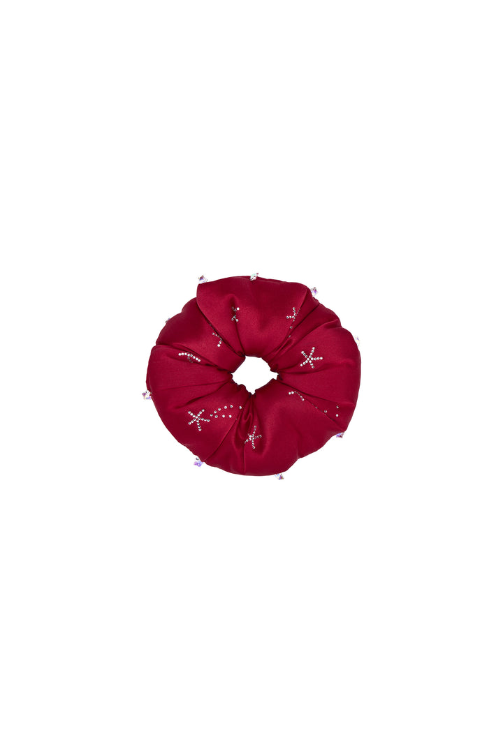VEGA Women’s 22mm Mulberry Silk Crystal Scrunchie-Silk Accessories-Burgundy-Not Just Pajama