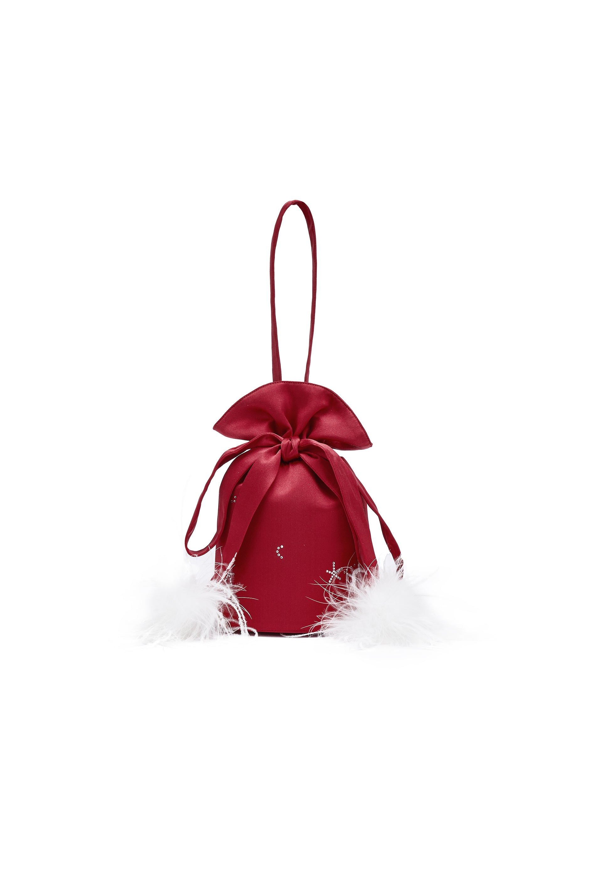 VEGA 22mm Mulberry Silk Crystal Feather Handbag-Silk Accessories-Burgundy-One Size-NJP25136-Not Just Pajama