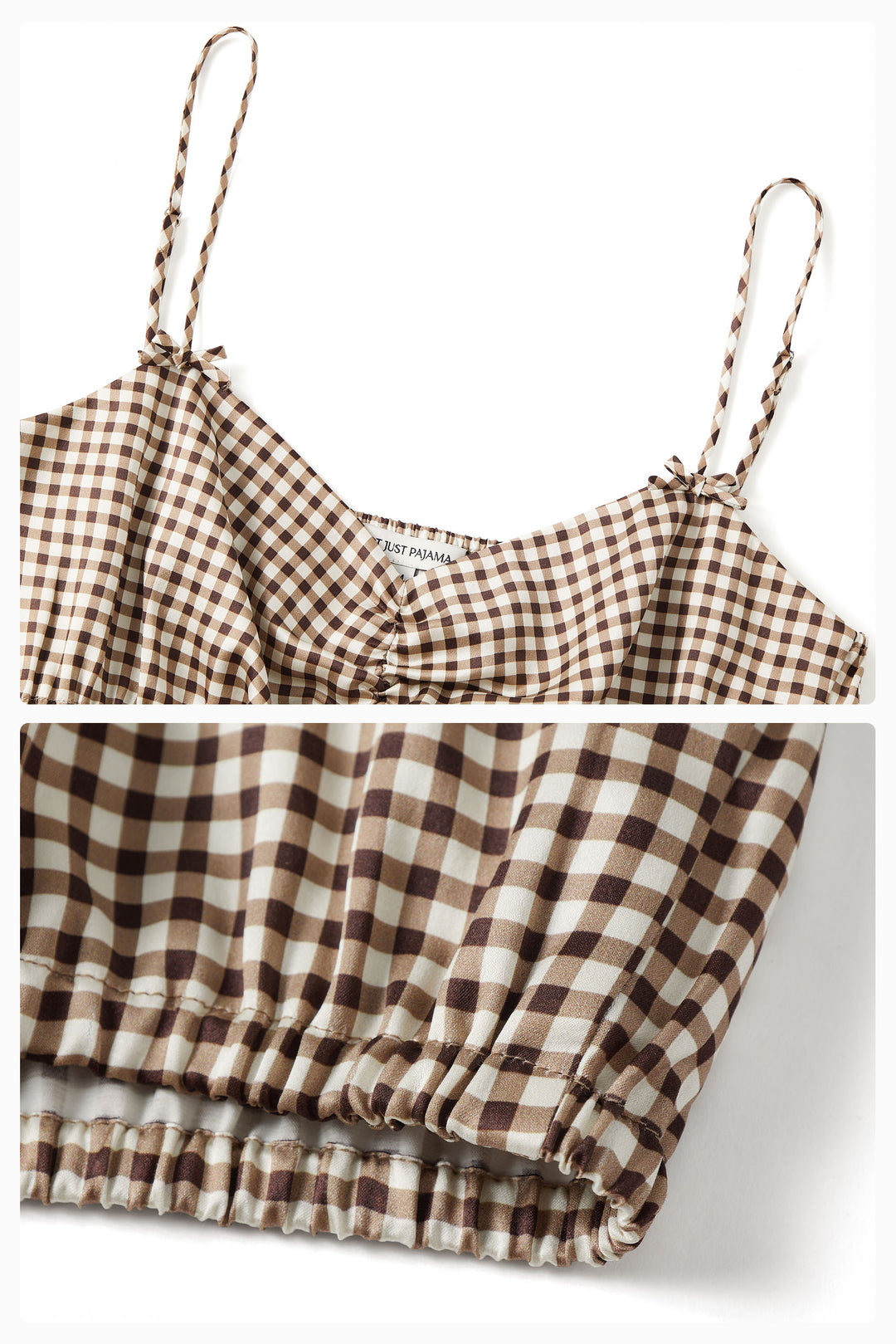 Farm Edit Silk Brown Plaid Print Crop Top