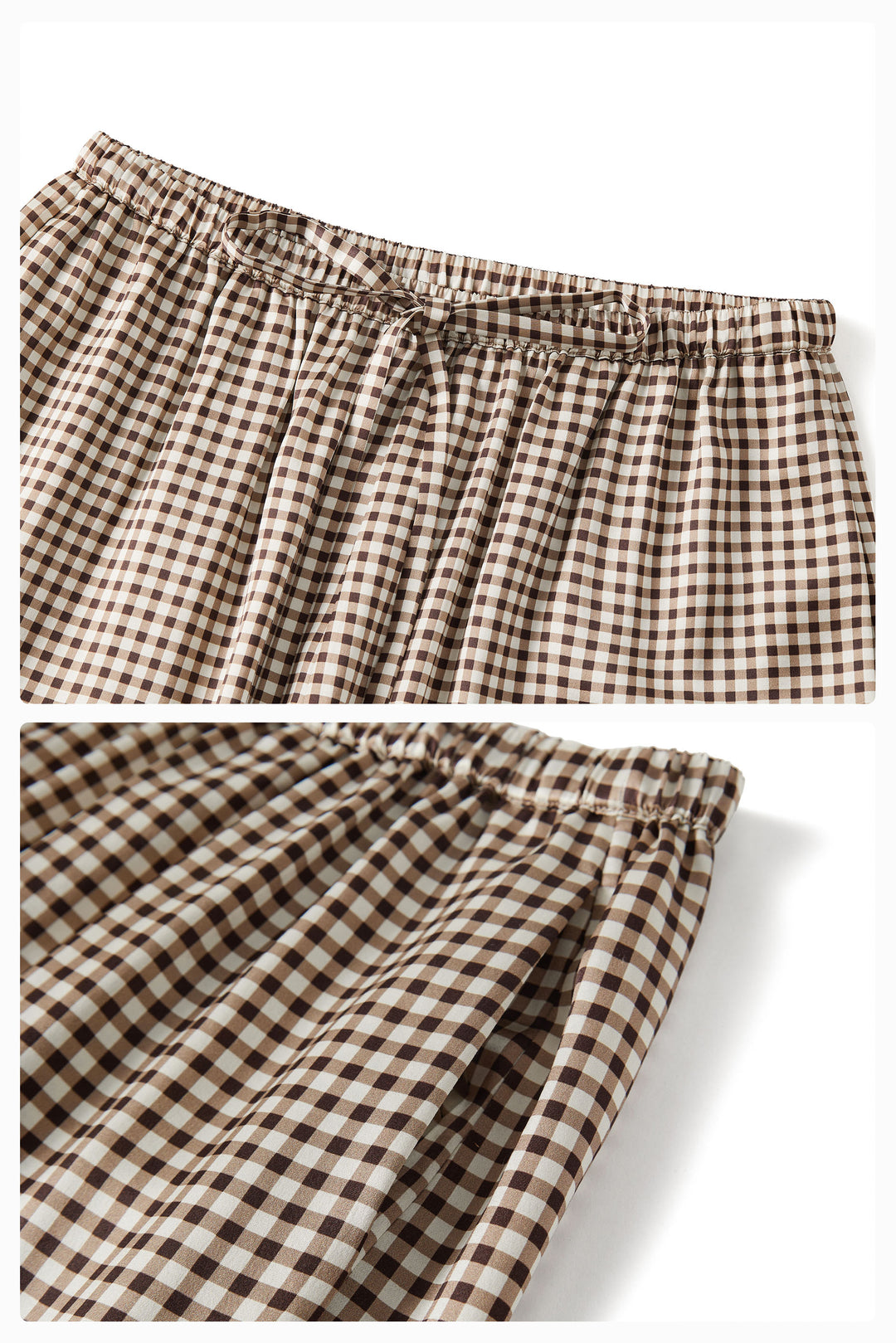 Farm Edit Silk Brown Plaid Print Shorts