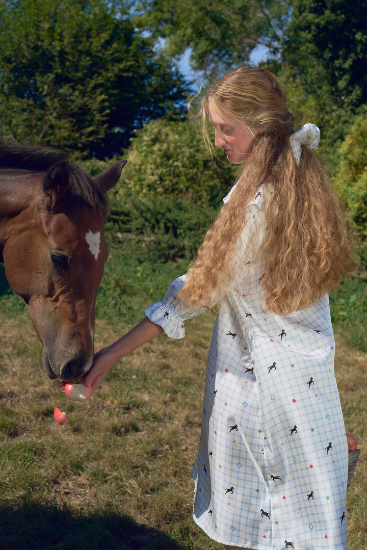 Pony Farm Women’s 18mm Mulberry Silk Twill Ruffle V-Neck Sleep Dress-Silk Pajamas Long Set-Not Just Pajama