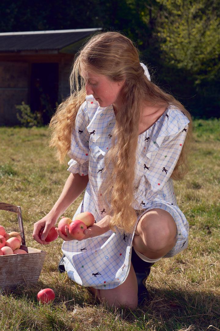 Pony Farm Women’s 18mm Mulberry Silk Twill Ruffle V-Neck Sleep Dress-Silk Pajamas Long Set-Not Just Pajama