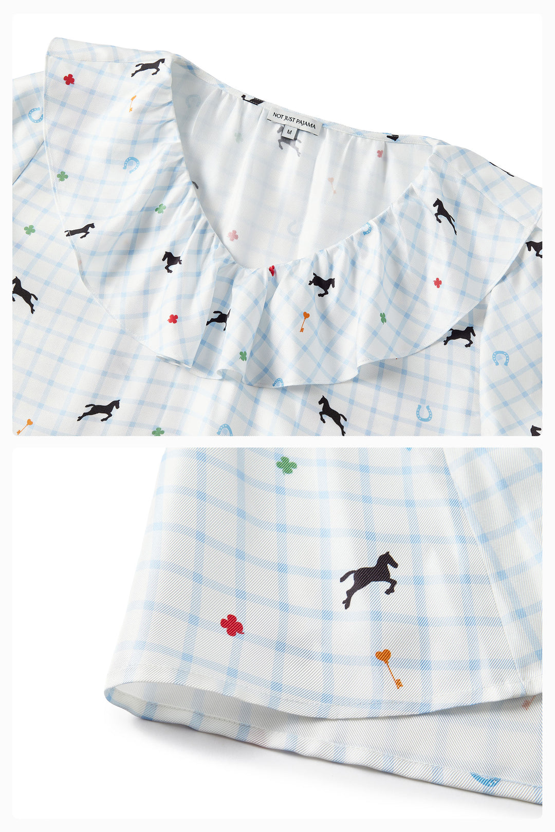 Pony Farm Women’s 18mm Mulberry Silk Twill Ruffle V-Neck Sleep Dress-Silk Pajamas Long Set-Not Just Pajama