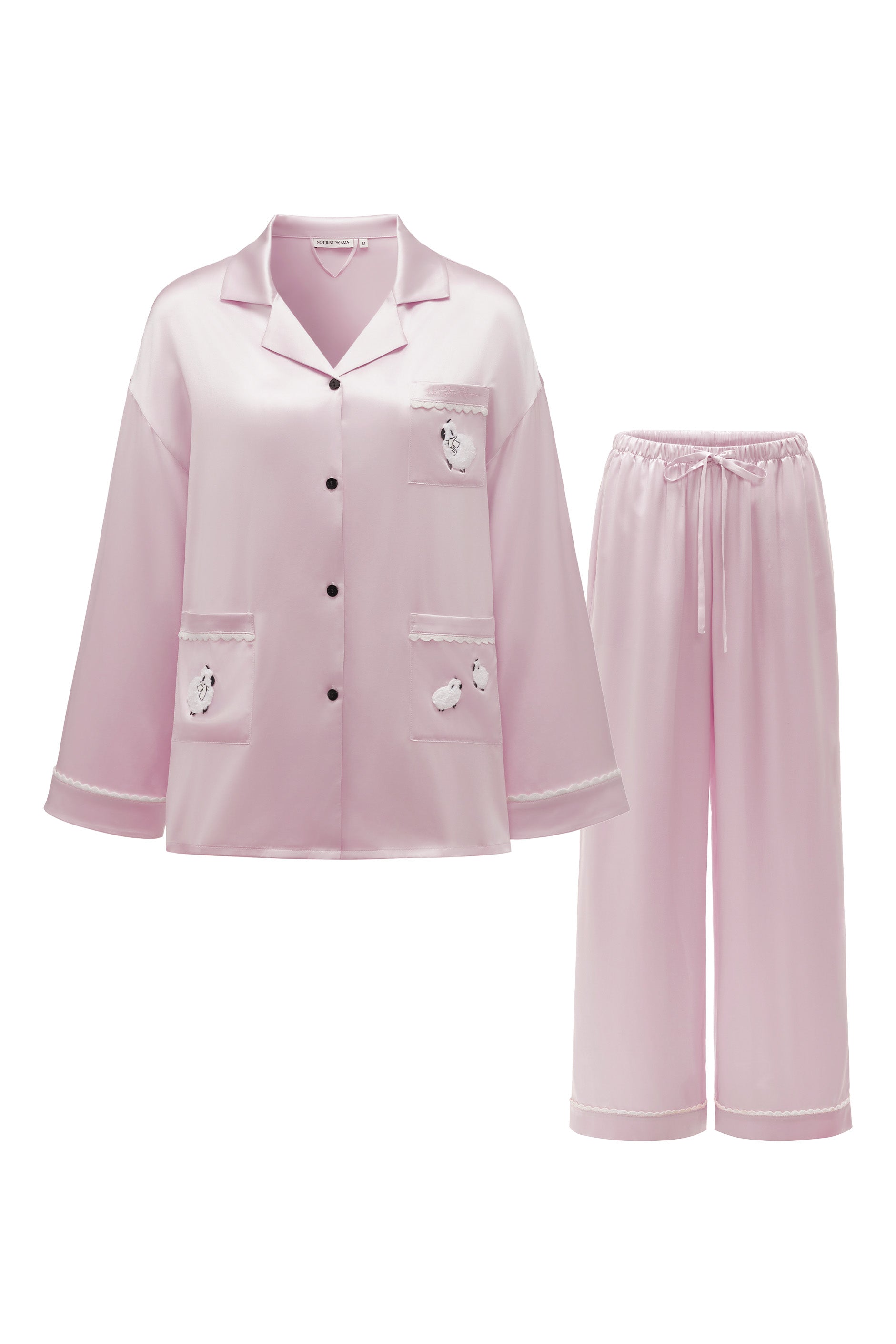 BUBU Collection Silk Velour Edging Long Sleeve Pajama Set-Silk Pajamas Long Set-Rose Pink-S-NJP25151-Not Just Pajama