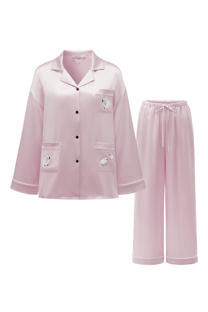 BUBU Collection Silk Velour Edging Long Sleeve Pajama Set