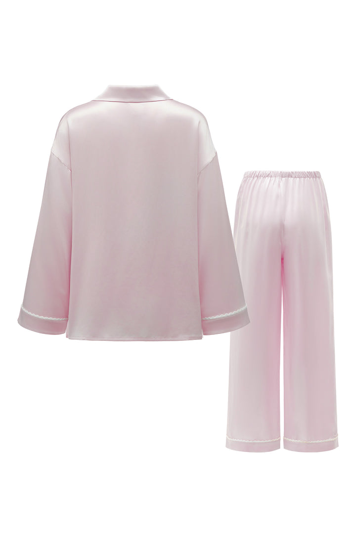 BUBU Collection Silk Velour Edging Long Sleeve Pajama Set