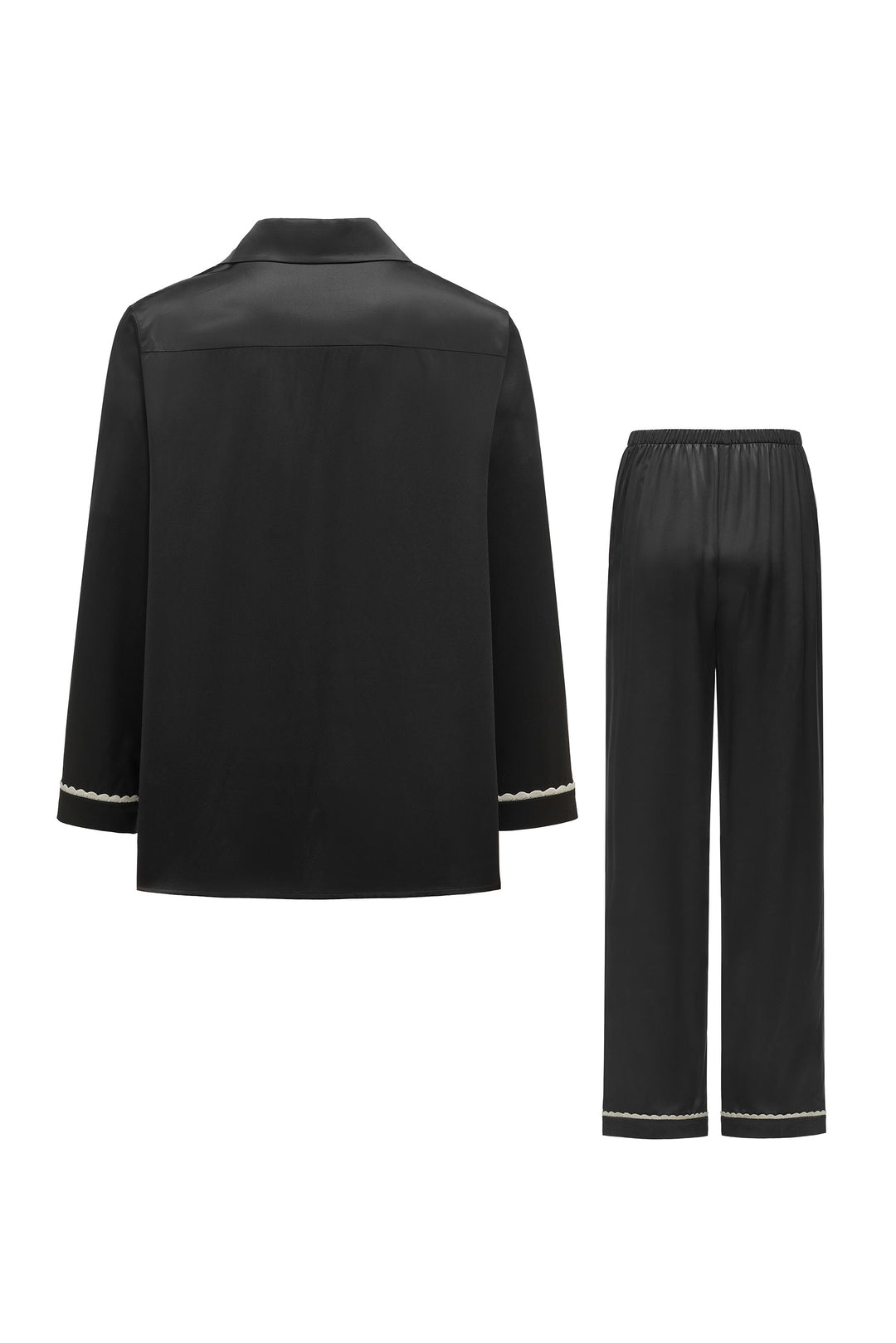 BUBU Collection Men's Silk Velour Edging Long Sleeve Pajama Set - Black