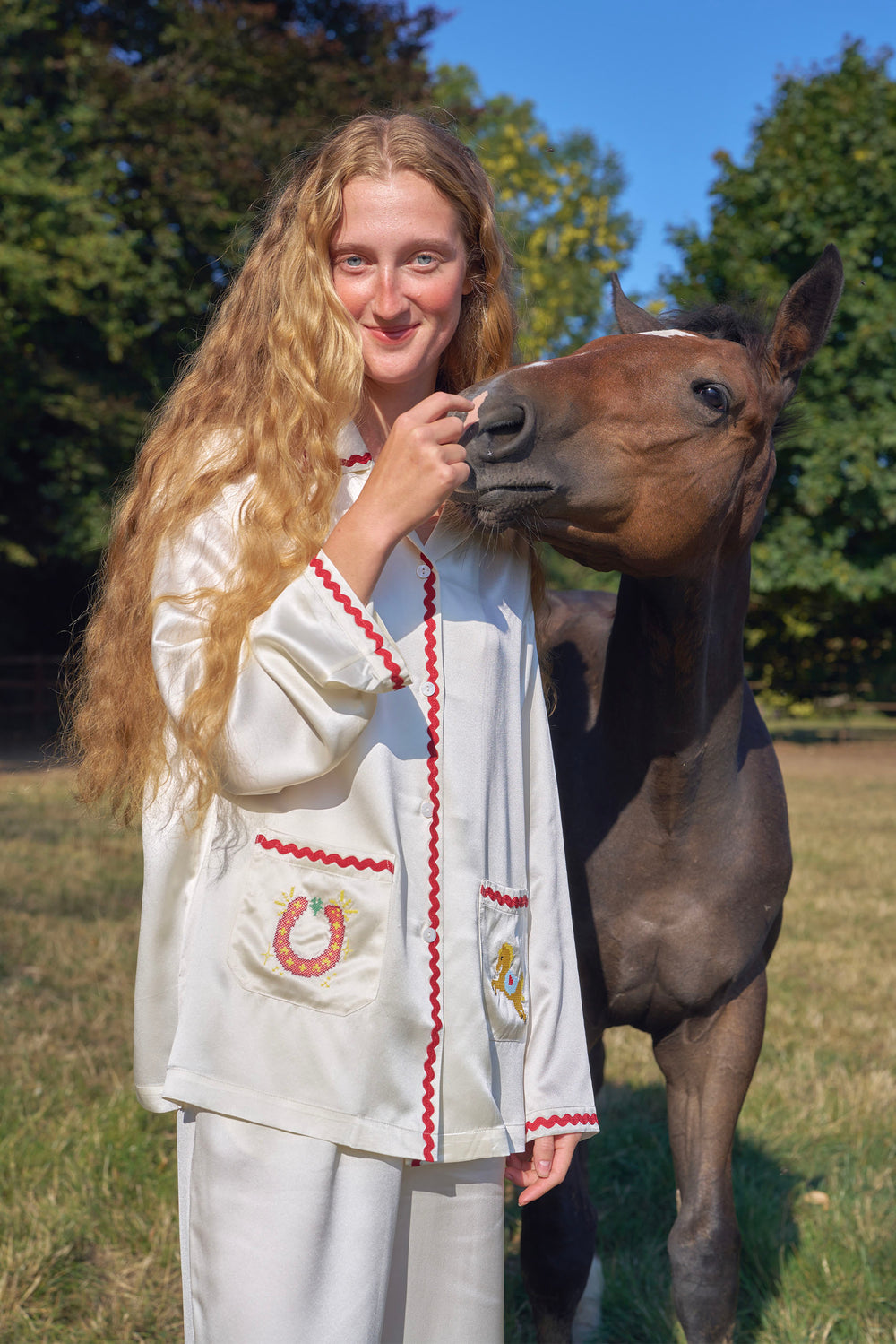 Pony Farm Women’s 22mm Mulberry Silk Long Sleeve Pajama Set-Silk Pajamas Long Set-Not Just Pajama