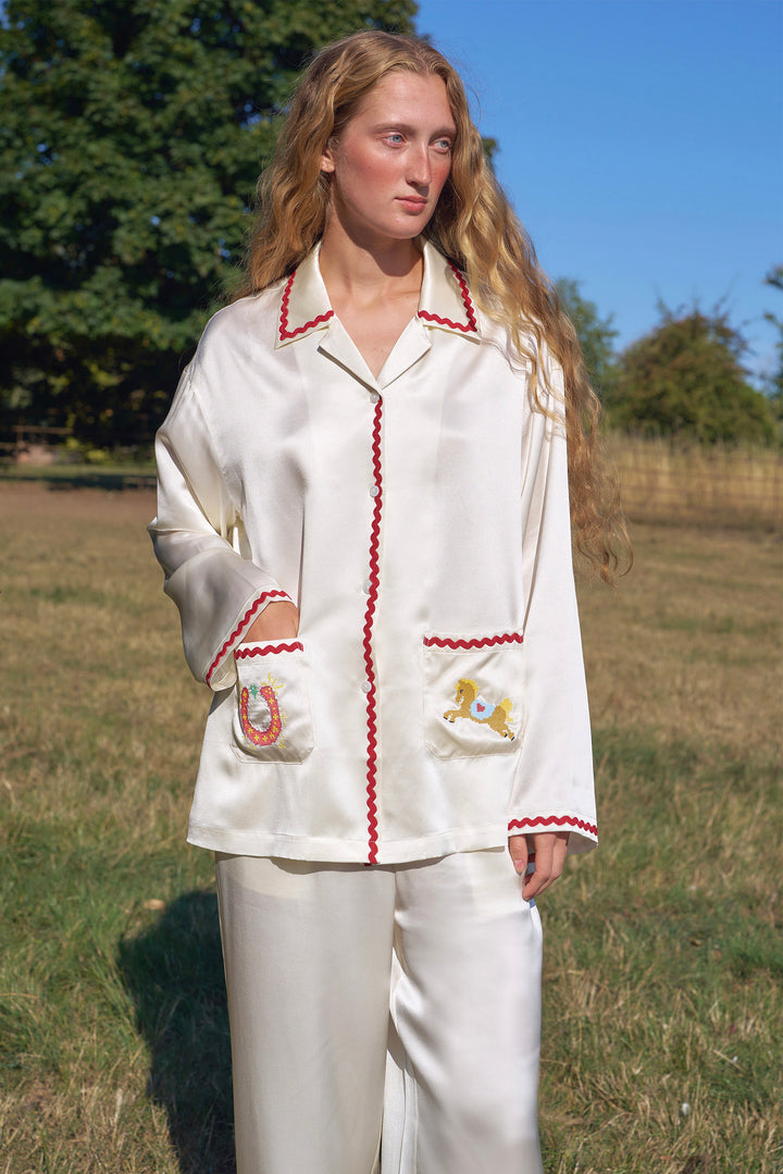 Pony Farm Women’s 22mm Mulberry Silk Long Sleeve Pajama Set-Silk Pajamas Long Set-Not Just Pajama