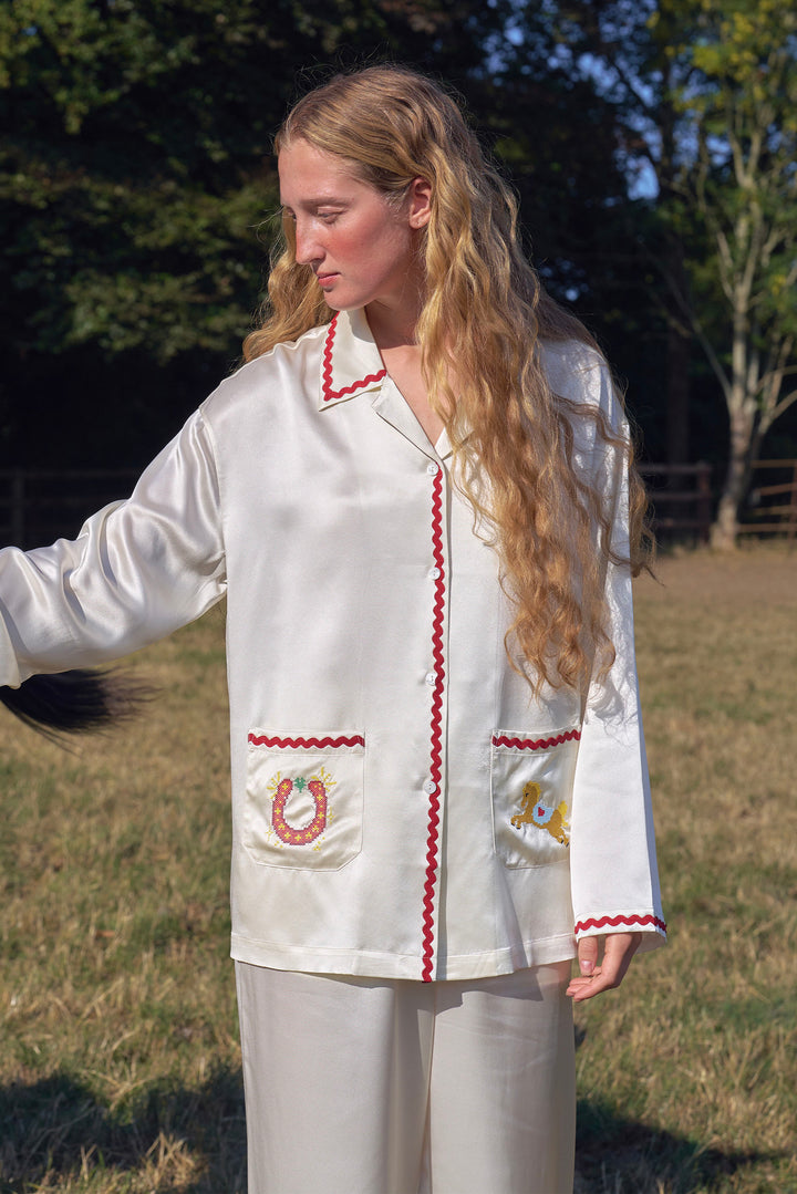 Pony Farm Women’s 22mm Mulberry Silk Long Sleeve Pajama Set-Silk Pajamas Long Set-Not Just Pajama