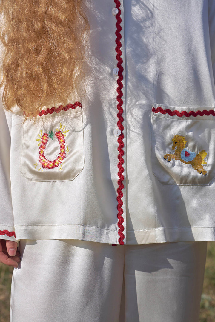 Pony Farm Women’s 22mm Mulberry Silk Long Sleeve Pajama Set-Silk Pajamas Long Set-Not Just Pajama