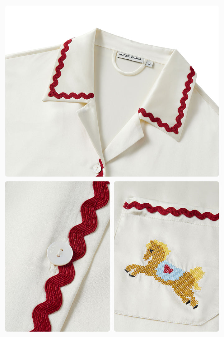 Pony Farm Women’s 22mm Mulberry Silk Long Sleeve Pajama Set-Silk Pajamas Long Set-Not Just Pajama