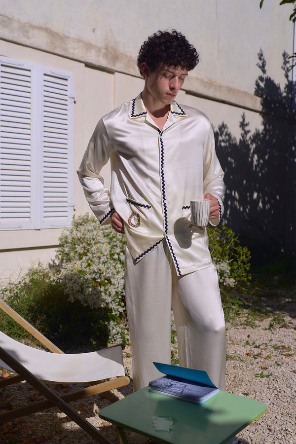 Lucky Pony Men’s 22mm Mulberry Silk Long Sleeve Pajama Set