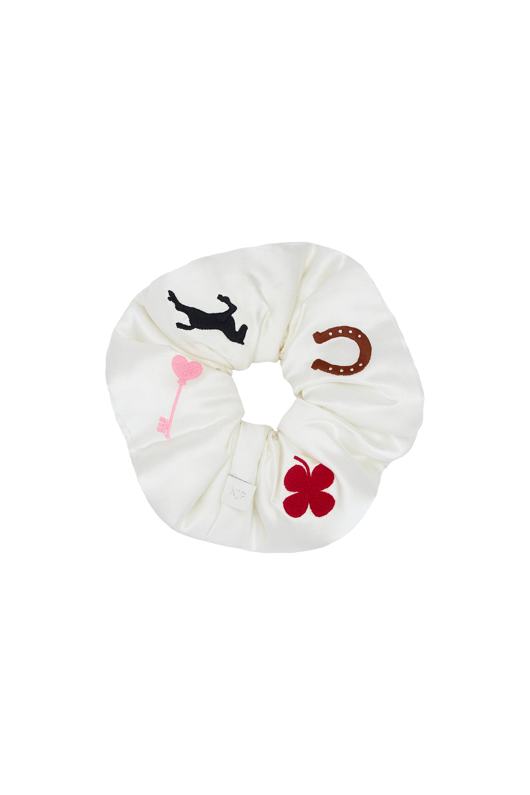 Pony Farm 22mm Mulberry Silk Lucky Symbol Scrunchie-Silk Accessories-Pearl White-NJP25161-Not Just Pajama